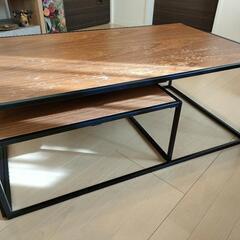 お譲り確定済み【LOWYA】ローテーブルお譲りします/スチール脚/天然木/ウォルナット/ブラックの画像