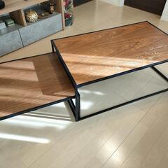 お譲り確定済み【LOWYA】ローテーブルお譲りします/スチール脚/天然木/ウォルナット/ブラックの画像