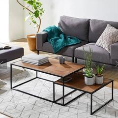 お譲り確定済み【LOWYA】ローテーブルお譲りします/スチール脚/天然木/ウォルナット/ブラックの画像