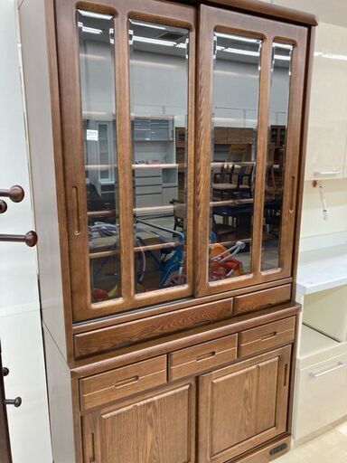 食器棚　2枚ｽﾗｲﾄﾞ式扉　ﾌﾞﾗｳﾝ