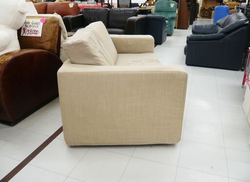 2人掛けソファ ボックスソファ 幅152×奥行63×高さ76cm ベージュ