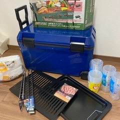 ほぼ未使用バーベキューコンロ クーラーボックス 炭6kg等セット