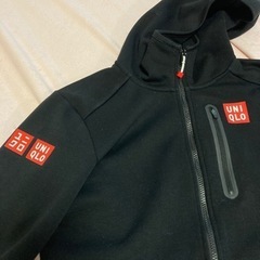 錦織選手着用デザイン UNIQLO ロゴ入り スウェットパーカー 上のみ 黒の画像