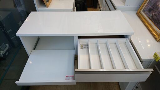 ニトリ NITORI キッチンカウンター ソフトクローズ引出し キッチンボード 鏡面 ホワイト■横幅120cm×奥行50.5cm×高さ