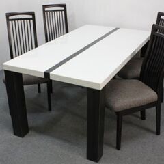NEVAN  シギヤマ家具 ブラック木目 155センチ ダイニング5点セット チェア4脚 UV塗装 木製 ホワイト天板   中古家具 店頭引取歓迎 R4617)