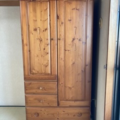 天然木タンス ミラー付き 高さ1800