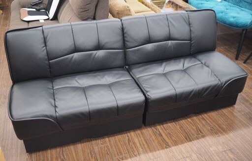 札幌　リクライニングソファベッド ブラック 引き出し付 合皮  幅 175×奥行 72~92× 高さ 31~66㎝ 分割可能