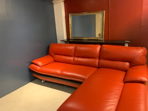 ニトリ　本革カウチソファ