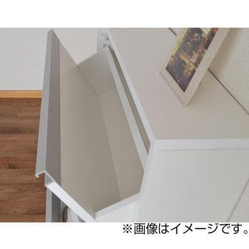 薄型木製シューズボックス 4段 フラップタイプ　白