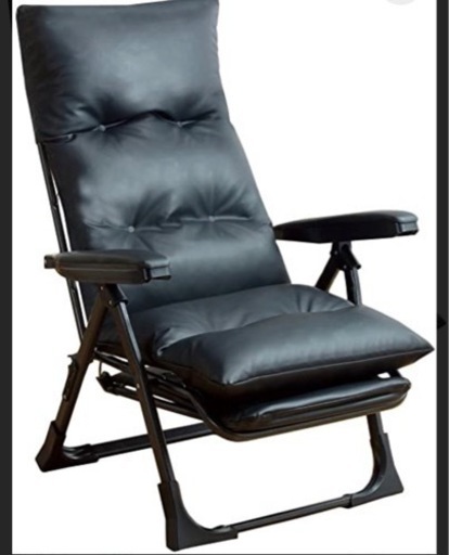 未使用！Gravina 折りたたみ リクライニング アームチェア◇肘付き ハイバック フットレスト付き オットマン一体型◇ブラック