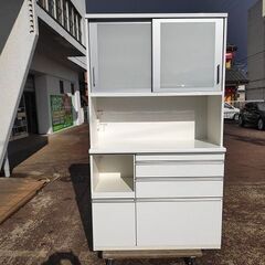 松田家具　白エナメル塗装　キッチンボード　食器棚『美品中古』W1165 　【リサイクルショップサルフ】の画像