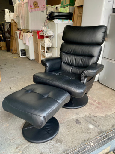 札幌市内配送無料 ホーク2 パーソナルチェア オットマン付 無段階リクライニング レザー調 1人掛け