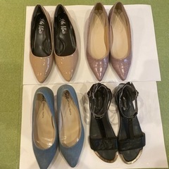 靴、シューズ、パンプス、ブルー青ピンク黒ブラック、