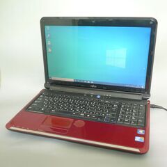 新品高速SSD 中古良品 レッド ノートパソコン 15.6型 富士通 AH550/5B