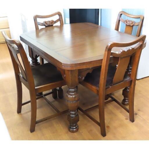 ♪アンティーク調 ダイニングテーブル＆チェア 4人用 天板伸縮 食卓セット♪
