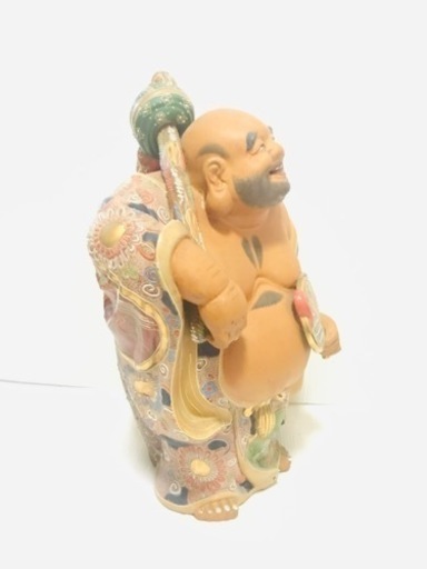 蔵出し 古美術品 骨董品 久谷 九谷焼 色絵金彩 布袋 七福神 縁起物 置物 オブジェ 陶磁器 工芸品 高さ47cm