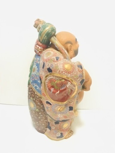 蔵出し 古美術品 骨董品 久谷 九谷焼 色絵金彩 布袋 七福神 縁起物 置物 オブジェ 陶磁器 工芸品 高さ47cm