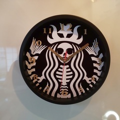 スタバ デザイン掛け時計 黒スカル スターバックス 激安 新品未使用