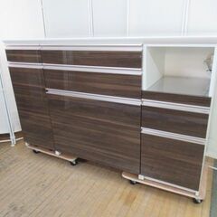 JKN3373/キッチンカウンター/レンジ台/食器棚/高級/ホワイト/ブラウン/ソフトクロージング機能/幅160cm/大塚家具/パモウナ/美品/良品/中古品/