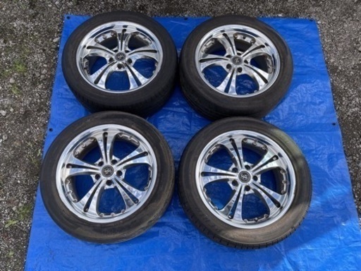 ☆エルグランド等に！SPORSH WHEELS 18インチメッキアルミホイール 【7.5J +48 5穴 114.3】4本 タイヤ付き 235/50R18☆