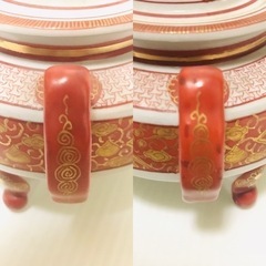 九谷焼 九谷 九谷峯久 峯久 赤絵金彩 耳付 獅子香炉 香炉 三足 の画像