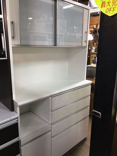 ニトリ NITORI　ハイカウンター キッチンボード ポスティア120KBWH　食器棚　レンジボード　引き戸　ソフトクローズ