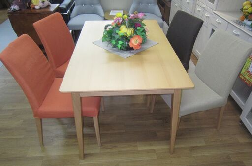 R219 高級安井家具 ダイニング5点セット、両サイド引出し付幅130cm 美品