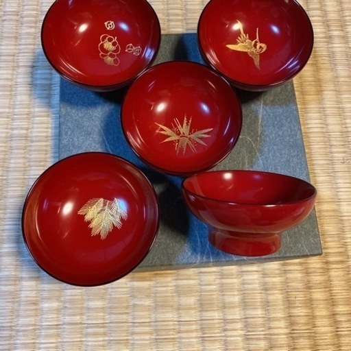 川連塗　鶴亀　松竹梅盃