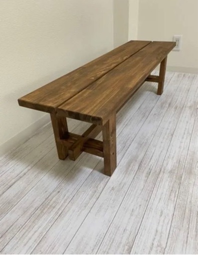 木製ベンチ　パイン材　ウォールナット色　　オシャレベンチ
