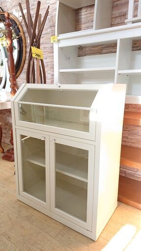 キャビネット 飾りケース コレクションケース 棚板可動式 ホワイト■幅72cm×奥行38cm×高さ94㎝■近隣配送無料 買取帝国 朝霞店