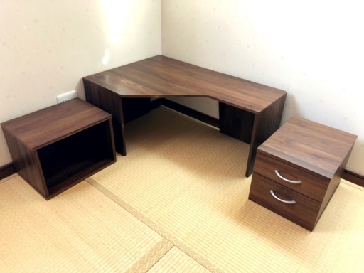 木製コーナーデスク （引出しBOX・BOX付き）