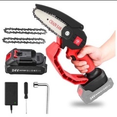 【新品未使用】充電式 チェーンソー 電動チェーンソー 2個ソーチ...