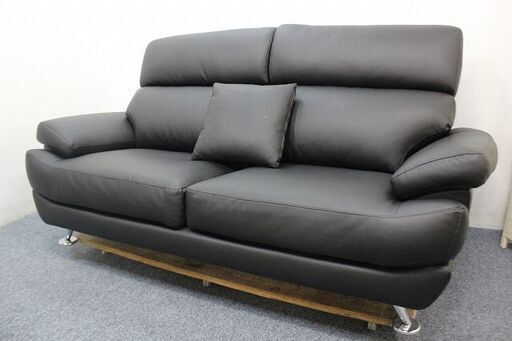 ニトリ 3人用合皮ソファ Ｎシールド A13 BK ポケットコイル  ブラック NITORI  中古家具 店頭引取歓迎 R4692)