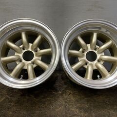 ワタナベ 8スポーク 旧車ホイール 14インチ 2本 8.5J4HPCD114.3約-13 深リム　(VHE257)クレジットカード QRコード決済可能