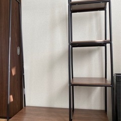 【良品】【木目調】服掛け、小物置きの画像