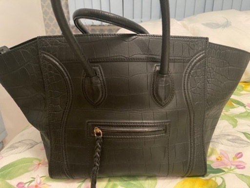 【CELINE セリーヌ】 トートバッグ ラゲージスモールスクエアファントム レザー 黒 型押し加工 バッグ