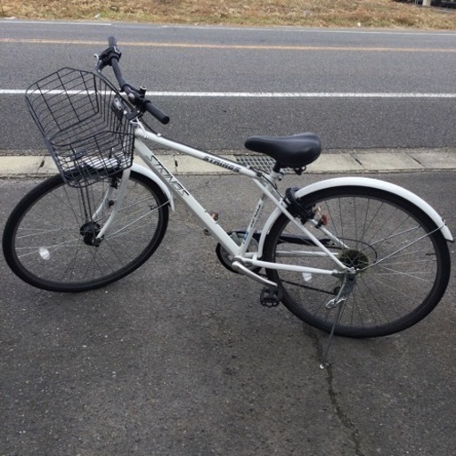 中古　27型　自転車　6段変速スポーツサイクル　27インチ　LEDオートライト　カギ付き　BAA仕様　前カゴ　ホワイト　白色