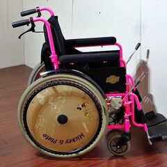 山口)下松市より　子ども用車椅子 ミッキー＆プルートスポークカバー仕様 W38～59×D100×H90cm 座幅38×座高43cm 　BIZHM01Hの画像