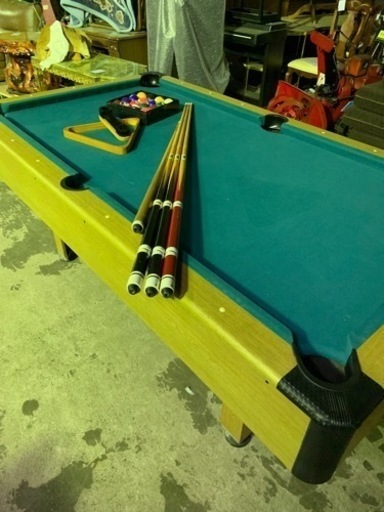 【1/29終 YA】ビリヤード台 W2015 D1120 H785㎜ ボール・キュー4本 セット 菊TK