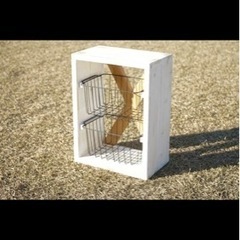 カゴ付き2段棚　ナチュラル