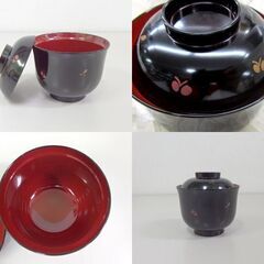 未使用 小吸物椀 ５客 山中塗寿弥造 蝶々蒔絵 蓋付 汁椀 胡蝶 百合 溜内朱 ☆ 札幌市 北区 屯田 の画像