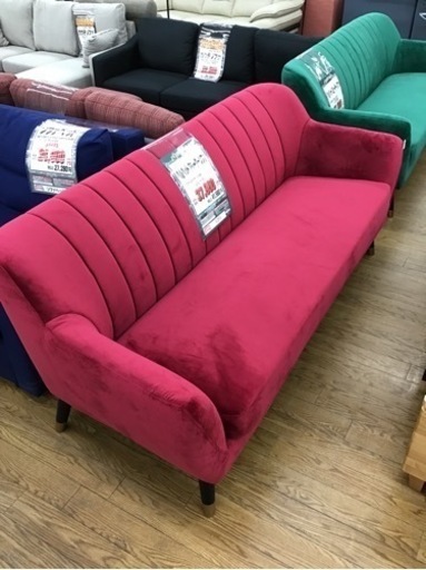 LK-29【ご来店頂ける方限定】ベルベット　3シーターソファ　ワインレッド
