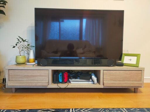 【LOWYA】幅150cmオーク柄のロータイプテレビ台