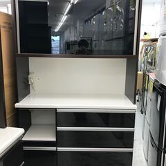 キッチンボード　松田家具　食器棚　システムキッチン　レンジ台　モイス板フルワイドレンジボード　ロイスSレンジ　幅(W)1,170mm × 奥行(D)460mm × 高さ(H)2,007mm　クリーニング済み　黒木目