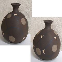 未使用品★中村興一 象嵌三方壺 約19.5cm 花瓶 花入れ 木箱付き　陶芸 三角形 ☆ PayPay(ペイペイ)決済可能 ☆ 札幌市 豊平区 平岸の画像