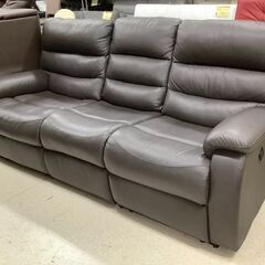 3人掛け電動リクライニングソファ レザー グレー テーブル付き【ユーズドユーズ名古屋天白店】 J1303