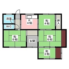 愛知県　一宮市　笹野　庭付き戸建て4DK　平家　敷金・礼金・更新...