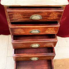 アンティーク 大理石天板 象嵌5段チェスト サイドチェスト 花台 収納