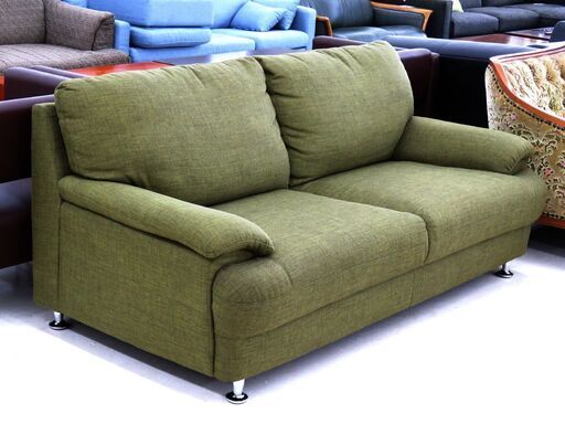 北海道/千歳市 ニトリ 2Pワイドソファ 2人掛けソファ グリーン系 布地 近郊配送/店頭でのお受渡し大歓迎