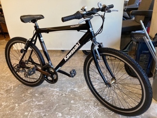 前後タイヤ・チューブ新品！【Kawasaki 】21段変速　26インチマウンテンバイク　マットブラック